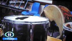 As well as the drums belonging to the band being destroyed the lodge also had lambeg drums destroyed and burnt  in the attack on their heritage and culture